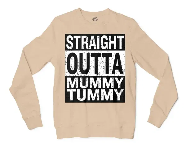 Straight Outta Mummy Tummy Men/Unisex Long Sleeve T-Shirt in Natural Color