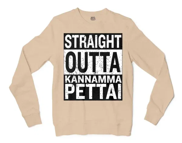 Straight Outta Kannamma Pettai Men/Unisex Long Sleeve T-Shirt in Natural Color