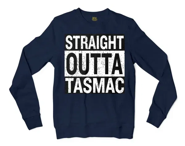 Straight Outta Tasmac Men/Unisex Long Sleeve Sweatshirt in Navy Color