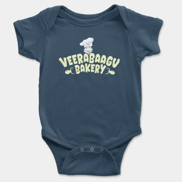 Veerabaagu Bakery Short Sleeve Baby Onesie in Navy Color