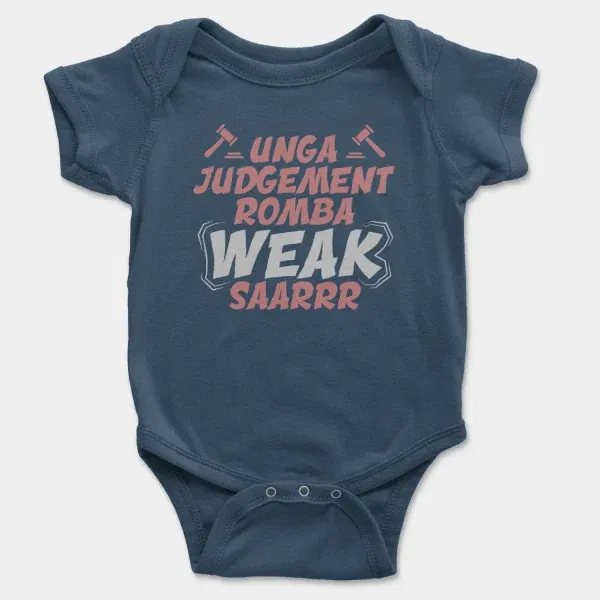 Unga Judgement Romba Weak Saarrr Short Sleeve Baby Onesie in Navy Color