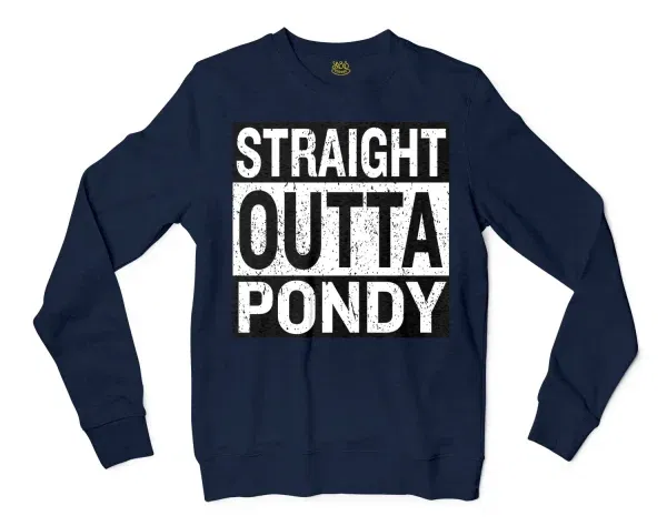 Straight Outta Pondy Men/Unisex Long Sleeve T-Shirt in Navy Color