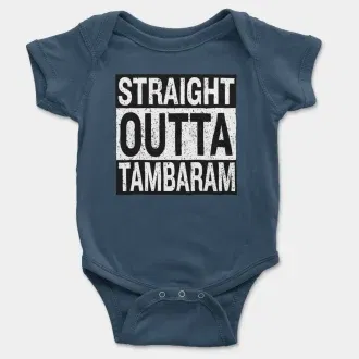 Straight Outta Tambaram Short Sleeve Baby Onesie in Navy Color