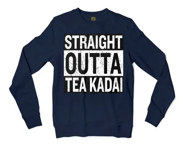 Straight Outta Tea Kadai Men/Unisex Long Sleeve T-Shirt in Navy Color