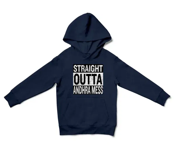 Straight Outta Andhra Mess Unisex Youth Hoodie in Navy Color