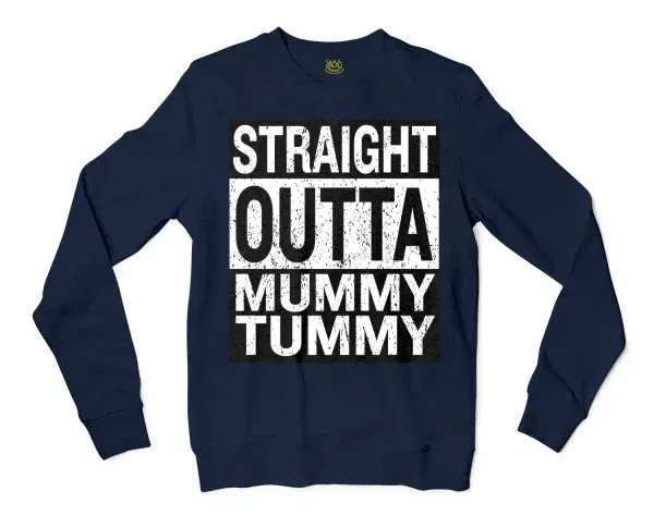 Straight Outta Mummy Tummy Men/Unisex Long Sleeve T-Shirt in Navy Color