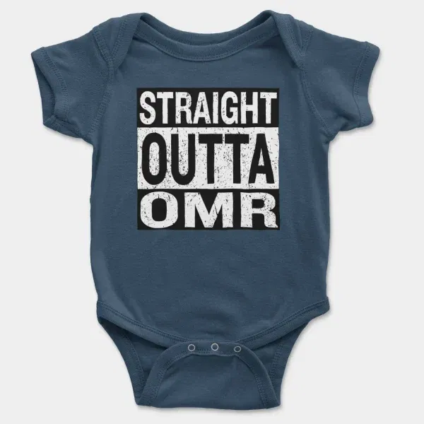 Straight Outta Omr Short Sleeve Baby Onesie in Navy Color