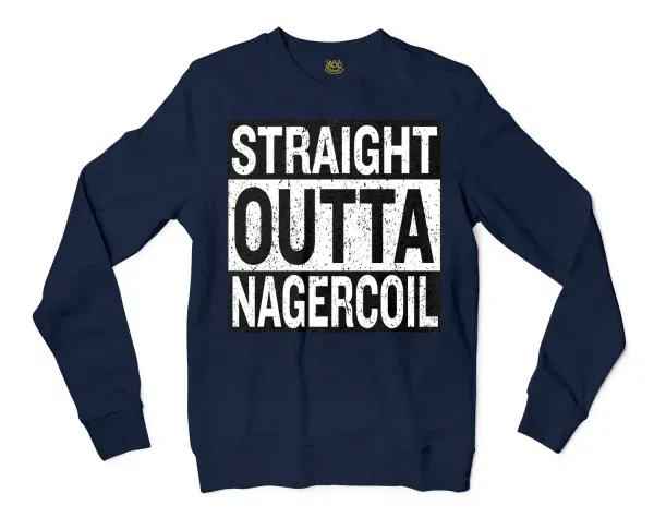 Straight Outta Nagercoil Men/Unisex Long Sleeve T-Shirt in Navy Color