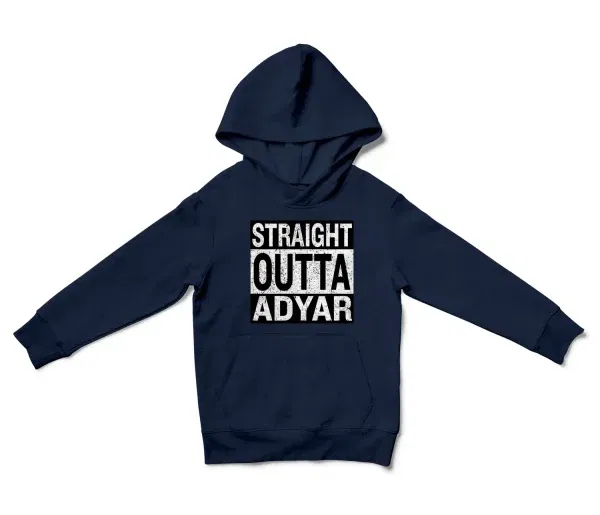 Straight Outta Adyar Unisex Youth Hoodie in Navy Color