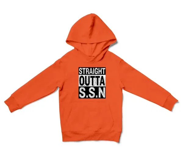 Straight Outta Ssn University Unisex Youth Hoodie in Orange Color