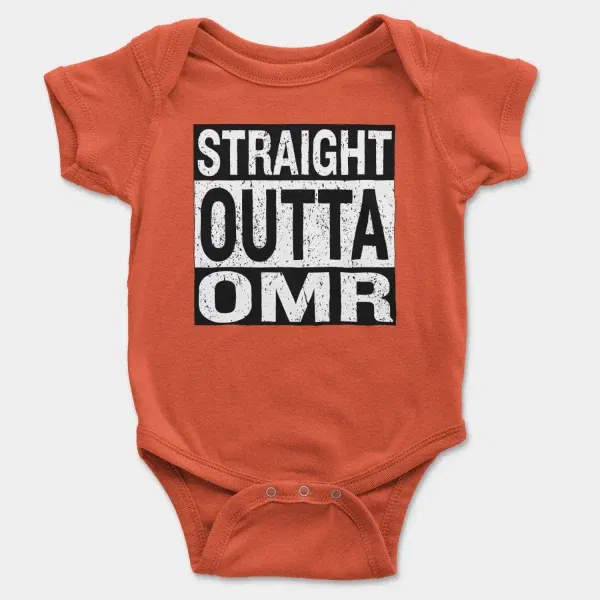 Straight Outta Omr Short Sleeve Baby Onesie in Orange Color