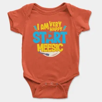 I Am Very Happy… Start Meesic Short Sleeve Baby Onesie in Orange Color