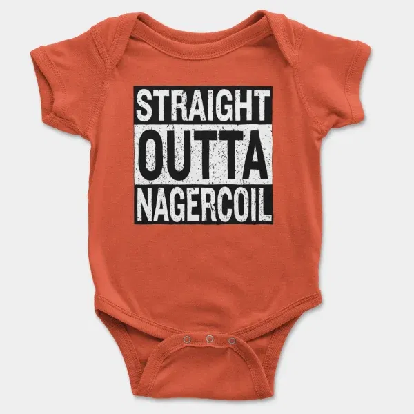 Straight Outta Nagercoil Short Sleeve Baby Onesie in Orange Color