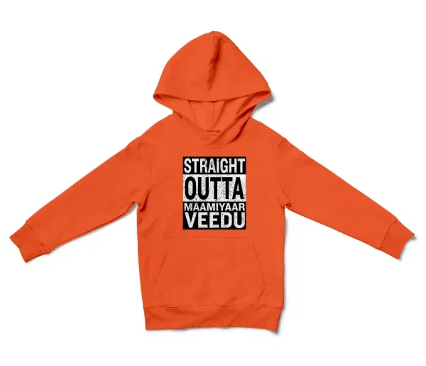 Straight Outta Maamiyaar Veedu Unisex Youth Hoodie in Orange Color