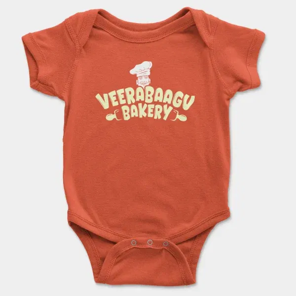 Veerabaagu Bakery Short Sleeve Baby Onesie in Orange Color