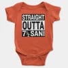 Straight Outta Sani - English Short Sleeve Baby Onesie in Orange Color