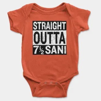 Straight Outta Sani - English Short Sleeve Baby Onesie in Orange Color