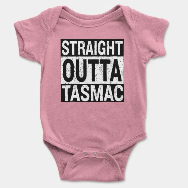 Straight Outta Tasmac Short Sleeve Baby Onesie in Pink Color