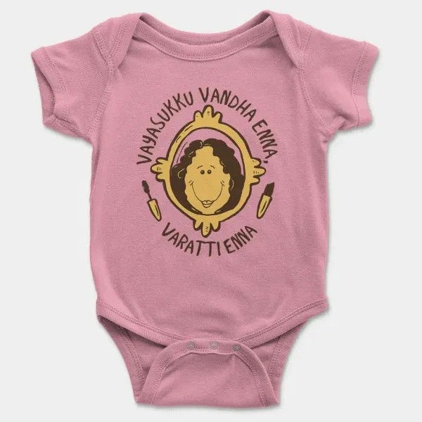 Vayasuku Vantha Enna Varati Enna Short Sleeve Baby Onesie in Pink Color