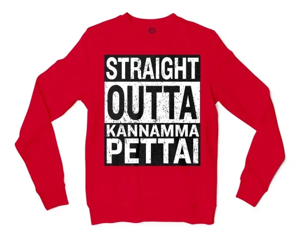 Straight Outta Kannamma Pettai Men/Unisex Long Sleeve T-Shirt in Red Color