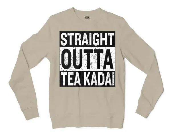 Straight Outta Tea Kadai Men/Unisex Long Sleeve T-Shirt in Sand Color