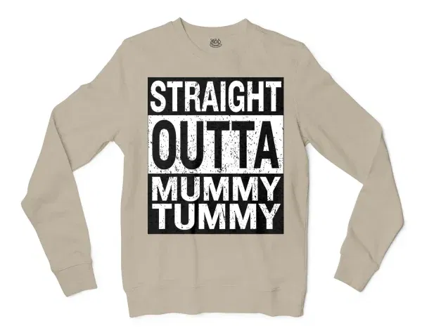 Straight Outta Mummy Tummy Men/Unisex Long Sleeve T-Shirt in Sand Color