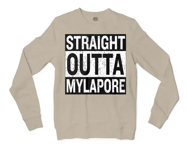 Straight Outta Mylapore Men/Unisex Long Sleeve T-Shirt in Sand Color