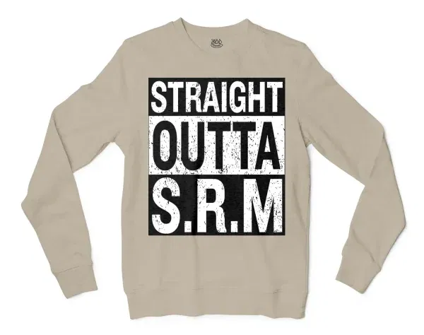 Straight Outta Srm University Men/Unisex Long Sleeve Sweatshirt in Sand Color