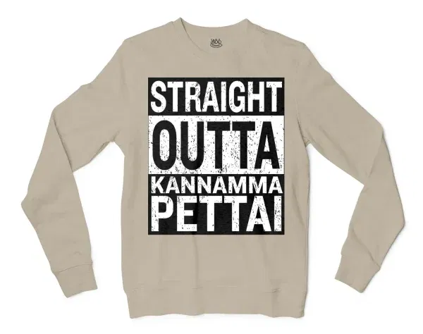 Straight Outta Kannamma Pettai Men/Unisex Long Sleeve T-Shirt in Sand Color