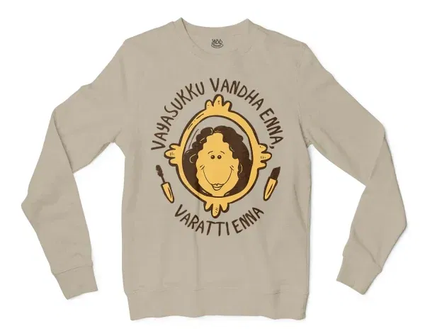 Vayasuku Vantha Enna Varati Enna Men/Unisex Long Sleeve Sweatshirt in Sand Color