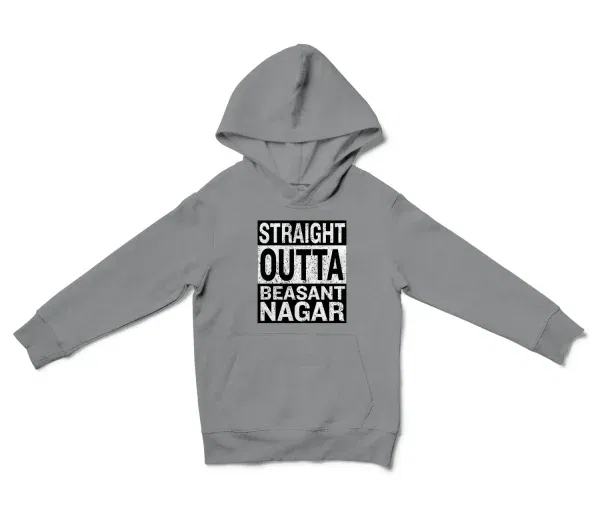 Straight Outta Beasant Nagar Unisex Youth Hoodie in Sport Grey Color