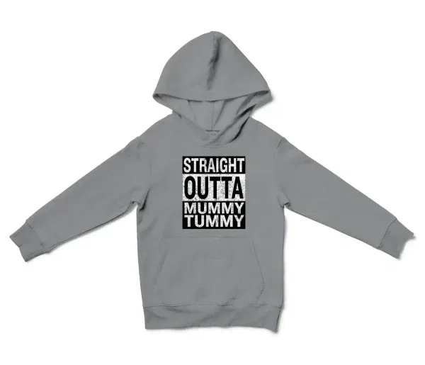 Straight Outta Mummy Tummy Unisex Youth Hoodie in Sport Grey Color