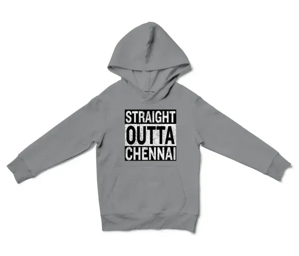 Straight Outta Chennai Unisex Youth Hoodie in Sport Grey Color