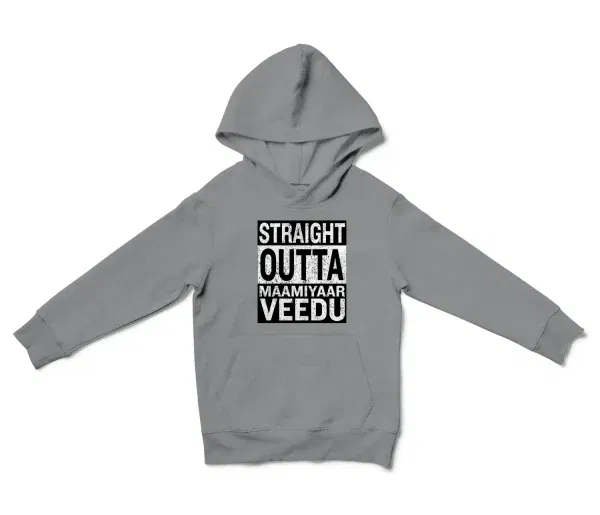 Straight Outta Maamiyaar Veedu Unisex Youth Hoodie in Sport Grey Color