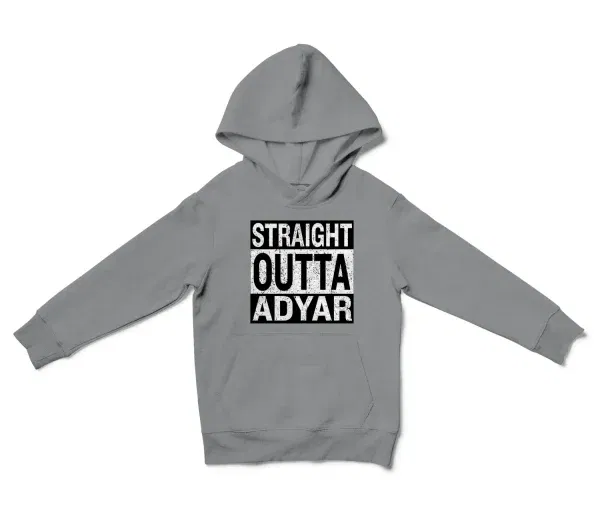 Straight Outta Adyar Unisex Youth Hoodie in Sport Grey Color