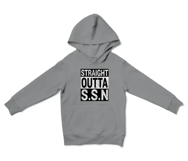 Straight Outta Ssn University Unisex Youth Hoodie in Sport Grey Color