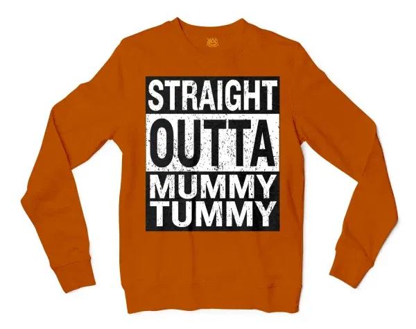 Straight Outta Mummy Tummy Men/Unisex Long Sleeve T-Shirt in Texas Orange Color