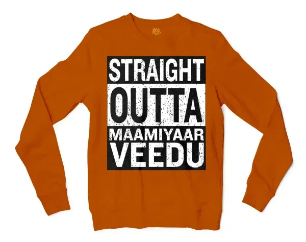 Straight Outta Maamiyaar Veedu Men/Unisex Long Sleeve T-Shirt in Texas Orange Color