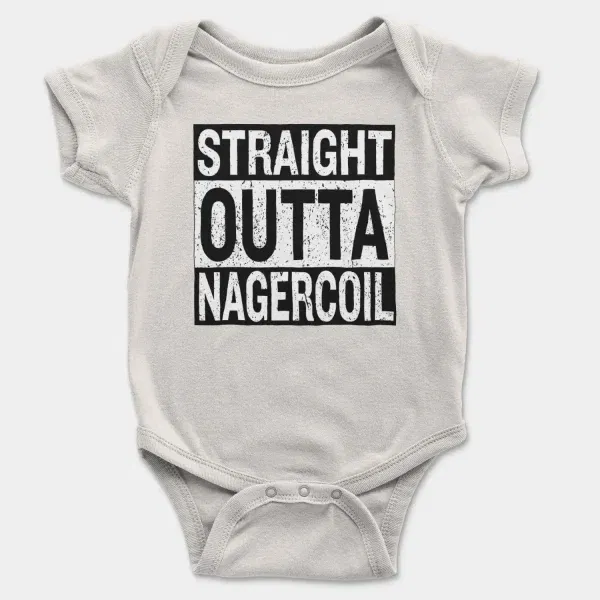 Straight Outta Nagercoil Short Sleeve Baby Onesie in White Color