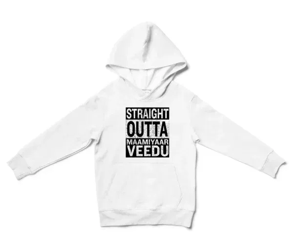 Straight Outta Maamiyaar Veedu Unisex Youth Hoodie in White Color