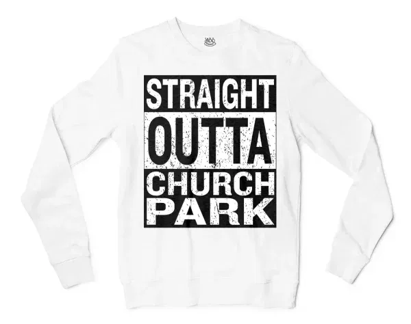 Straight Outta Church Park Men/Unisex Long Sleeve T-Shirt in White Color