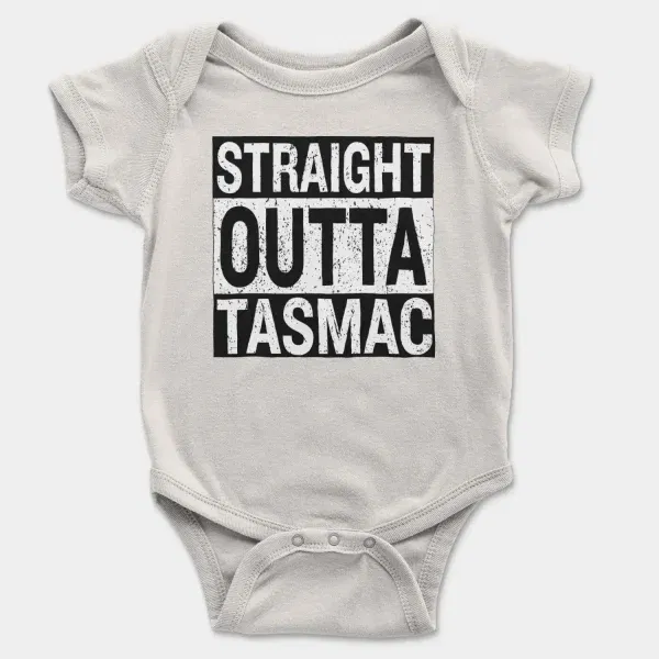 Straight Outta Tasmac Short Sleeve Baby Onesie in White Color