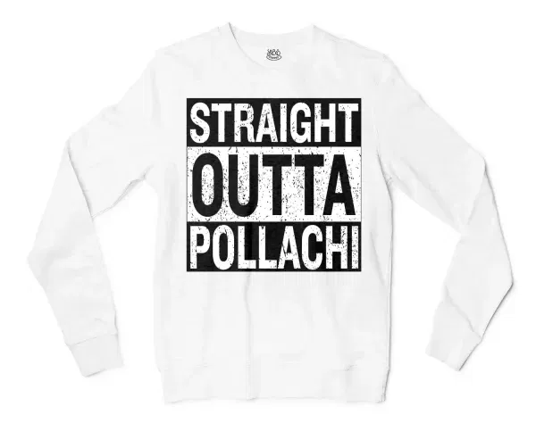 Straight Outta Pollachi Men/Unisex Long Sleeve T-Shirt in White Color