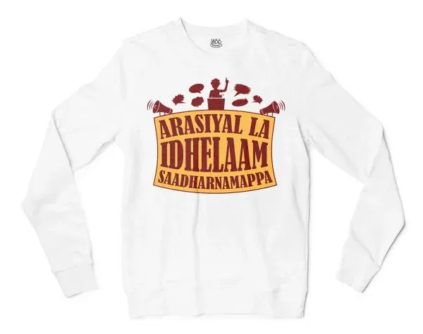 Arasiyal La Idhellam Saadharnamappa Men/Unisex Long Sleeve T-Shirt in White Color