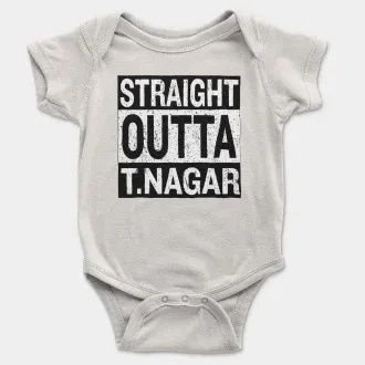 Straight Outta T-Nagar Short Sleeve Baby Onesie in White Color