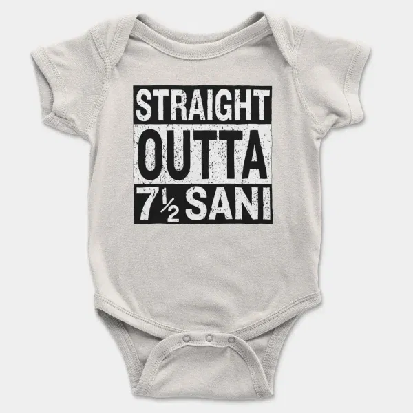 Straight Outta Sani - English Short Sleeve Baby Onesie in White Color