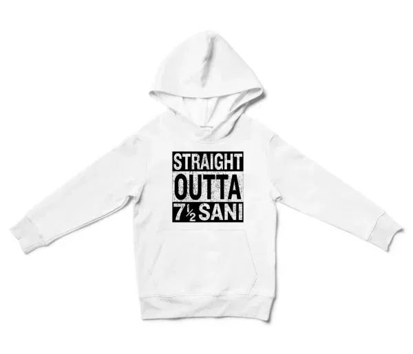 Straight Outta Sani - English Unisex Youth Hoodie in White Color