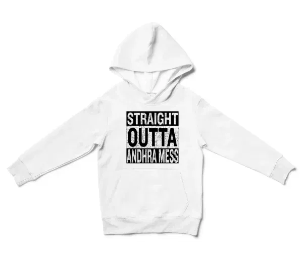 Straight Outta Andhra Mess Unisex Youth Hoodie in White Color