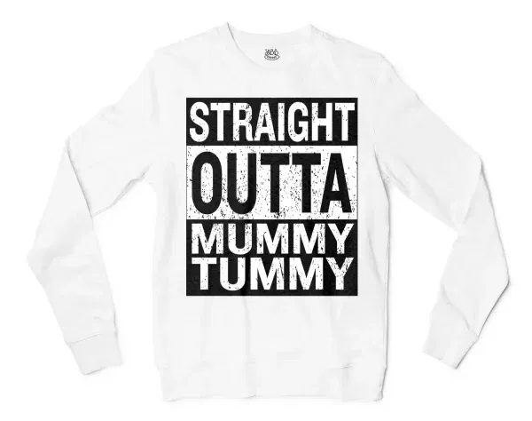 Straight Outta Mummy Tummy Men/Unisex Long Sleeve T-Shirt in White Color