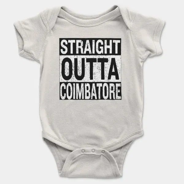 Straight Outta Coimbatore Short Sleeve Baby Onesie in White Color